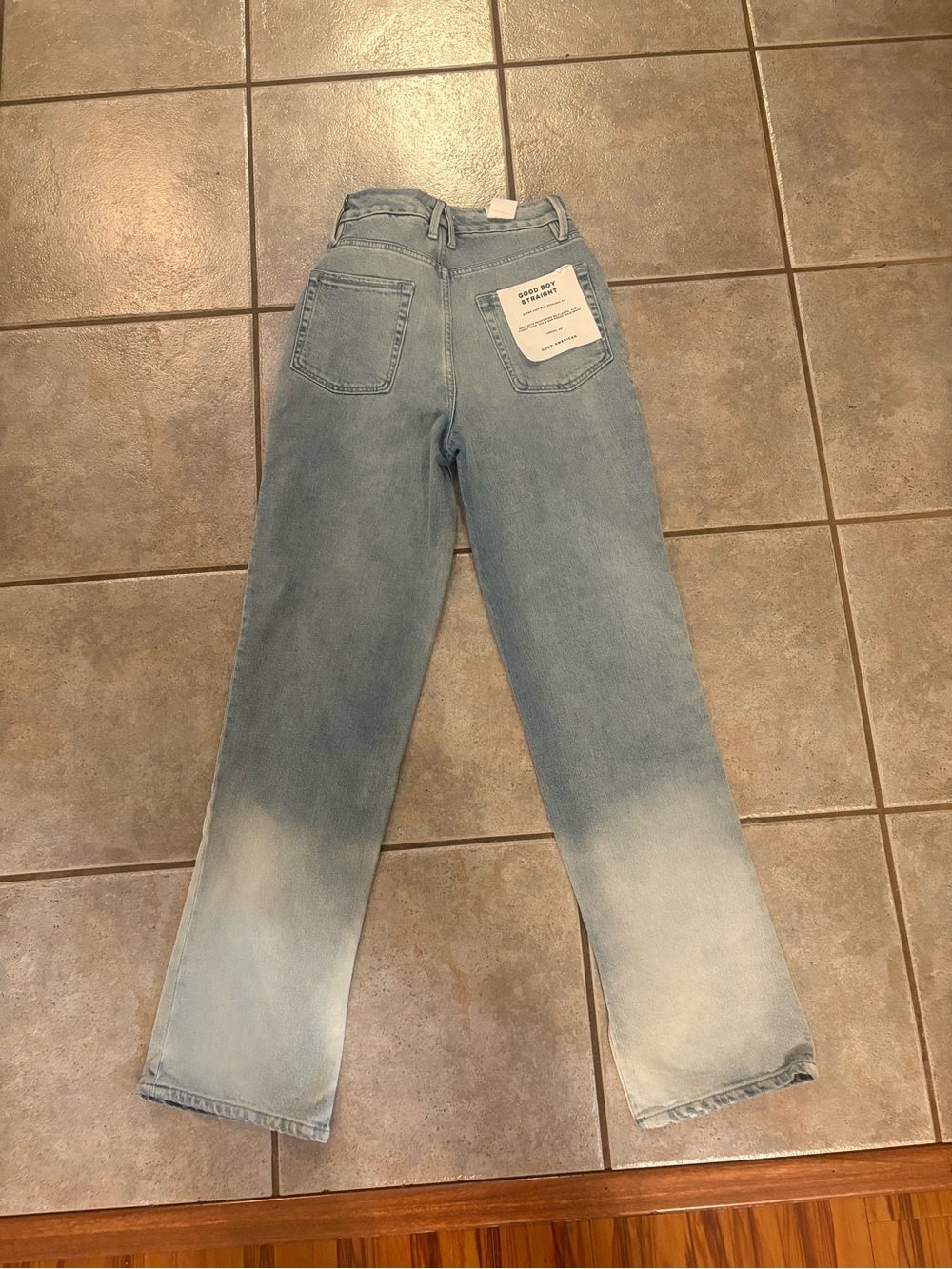 Good American Two-Tone Light Wash Straight-Leg Jeans